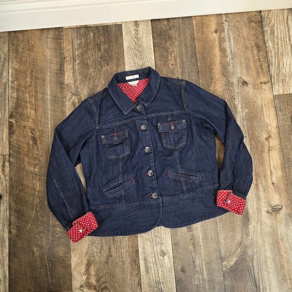 Denim Jacket Polkadot Cuffs Y2K Downtown Girl Buttons Pockets Size Large